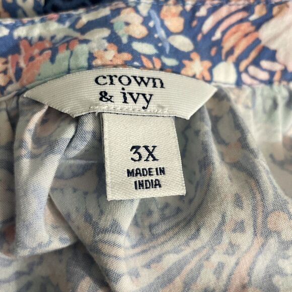 Crown & Ivy Women’s 3X Pink Blue Paisley Dress Vibrant Preppy - Picture 9 of 11